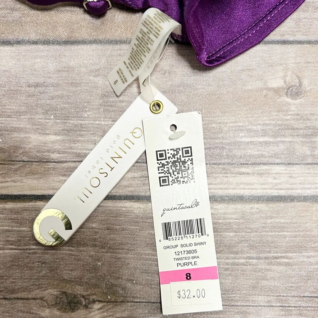 Quintsoul Purple Twisted Front Padded No Underwire Sweetheart Bikini Top NWT 8 - Image 9