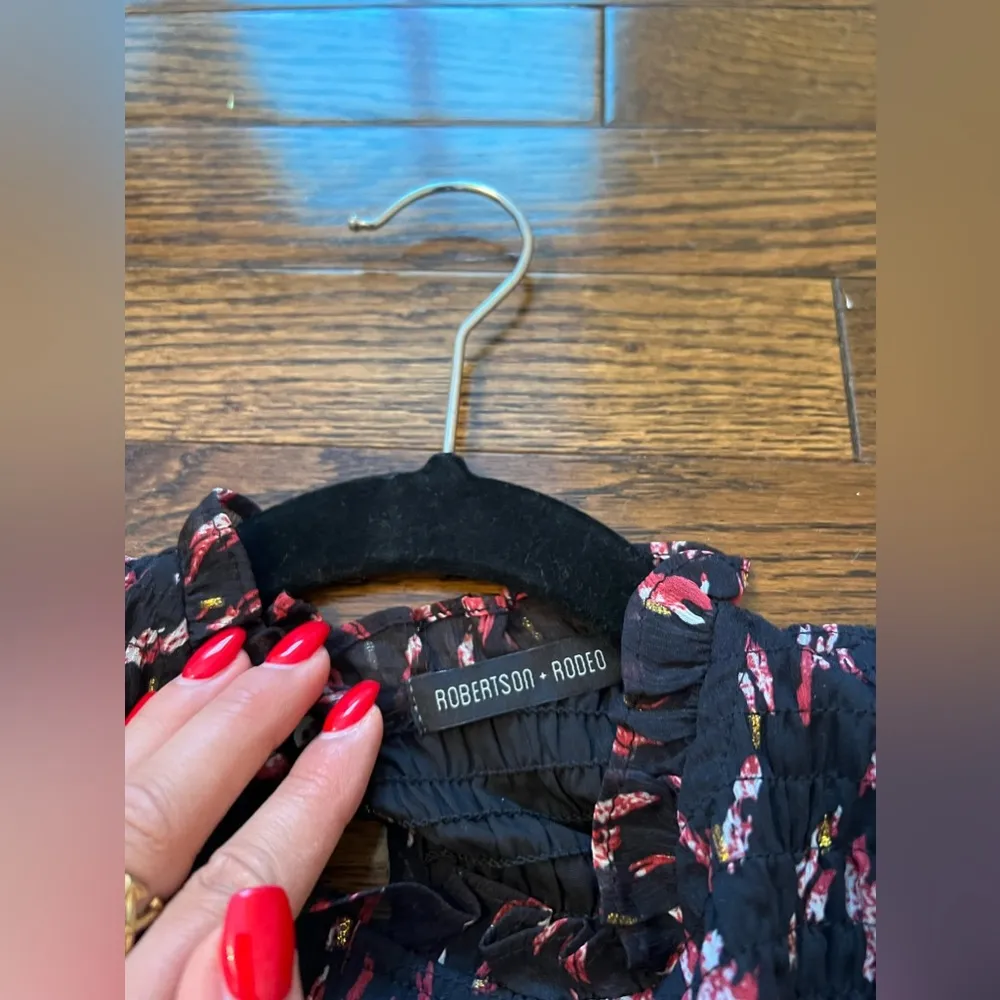 Robertson + Rodeo Smocked Black Floral Top with Gold Detail - Image 3