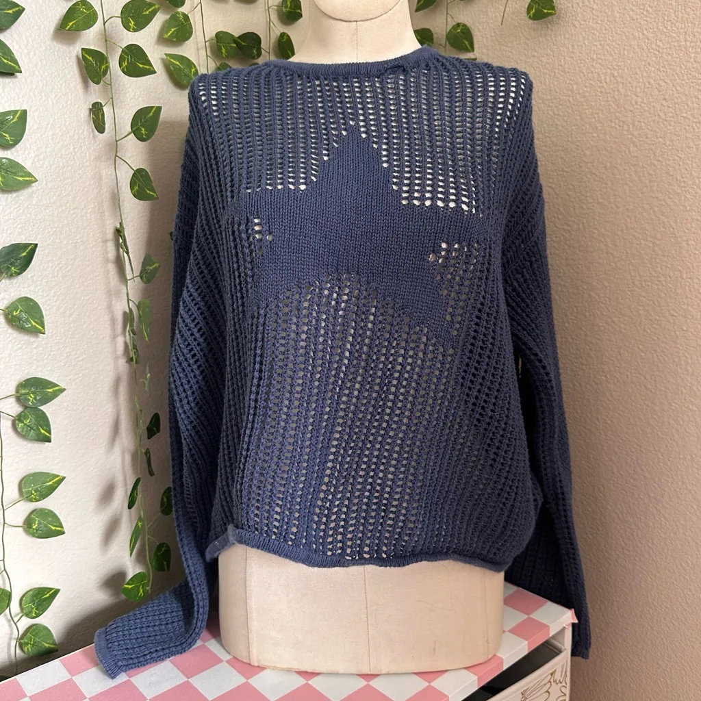 EDIKTED Seeing Stars Oversized Sweater Blue Women’s Size Small - Image 3