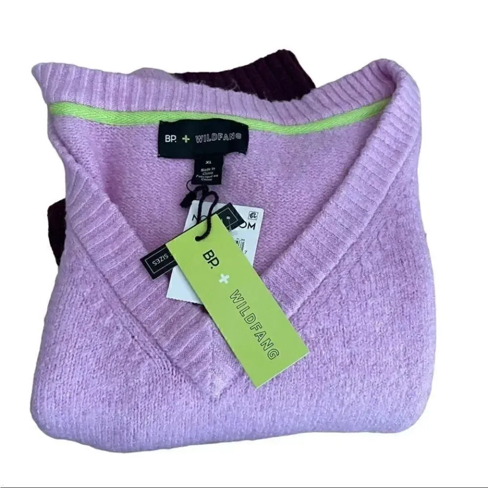 Nordstrom Knit Crop V-Neck Sweater Color Block BP Wildfang Size XL - Image 10