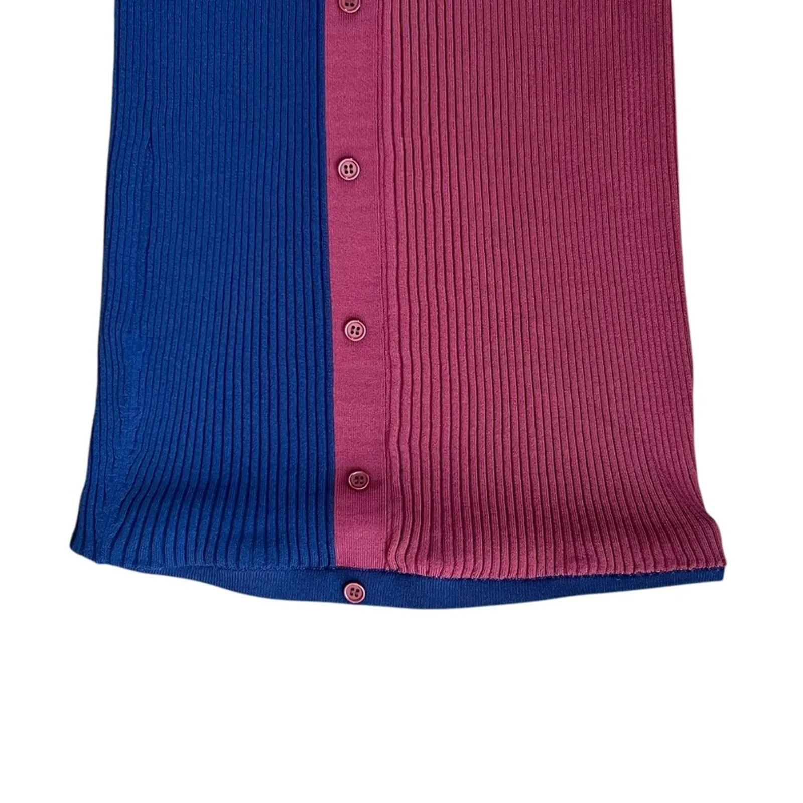 Staud Women’s Elms Color Block Two Tone Navy Bordeaux Knit Button Midi Skirt S - Image 3