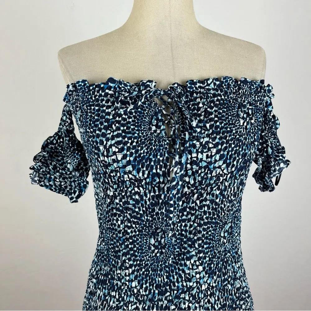 Free People Hot To Trot Smocked Mini Dress in Blue - Image 4