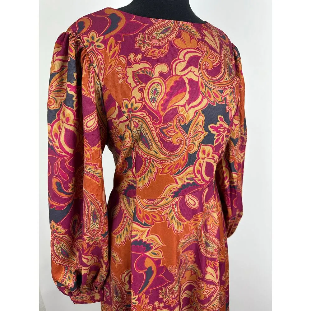 Flying Tomato Size Medium NWOT Paisley Maxi Dress Blouson Sleeves Hippie Retro - Image 7
