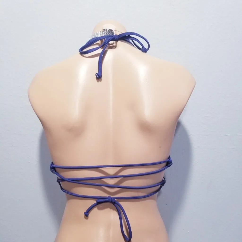 Victoria Secret Shimmer Wrap Bikini Top sz small in cobalt - Image 2