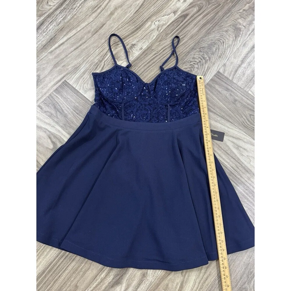 CITY STUDIO Womens Navy Illusion Bodice Bra Cups Short Dress Juniors 15/16 Blue Size undefined - Image 6
