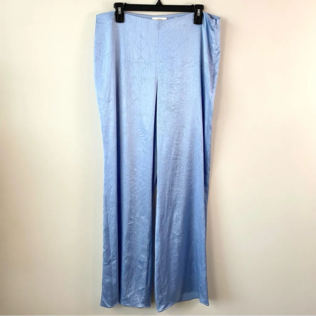 Vince Textured Satin Wide‎ Leg Pants Blue L - Image 3