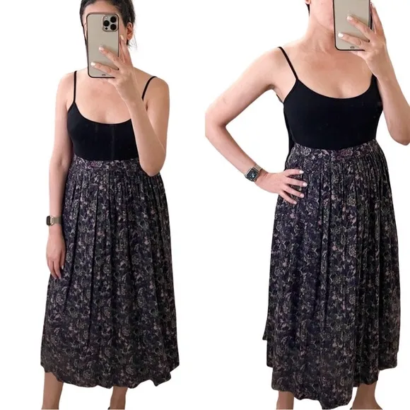 VINTAGE HERMAN GEIST MIdi Floral Purple Viscose Skirt Small - Image 5