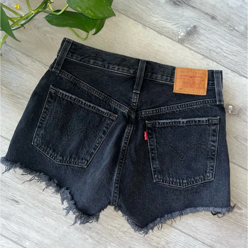 Levi’s 501 black cutoff denim shorts 26 destroyed - Image 2