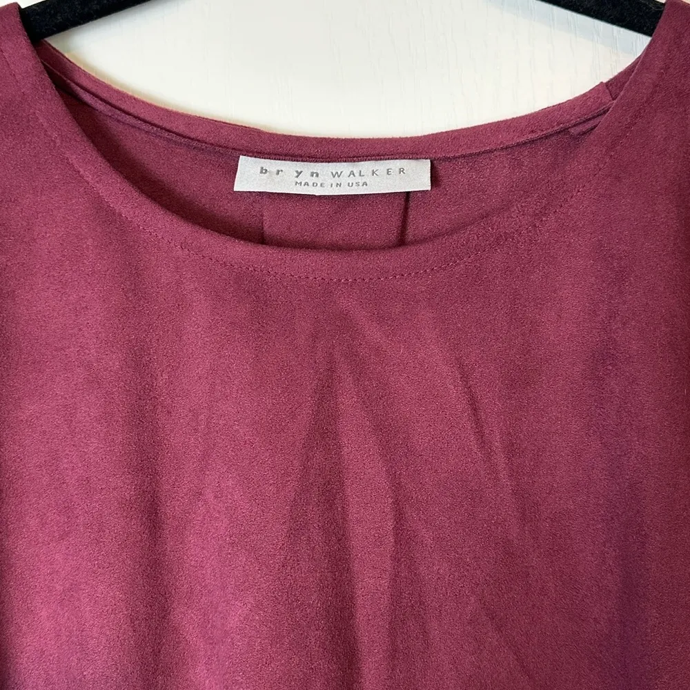 Bryn Walker Fran Top Faux Suede Bell Sleeve Lagenlook Maroon Size Small - Image 5