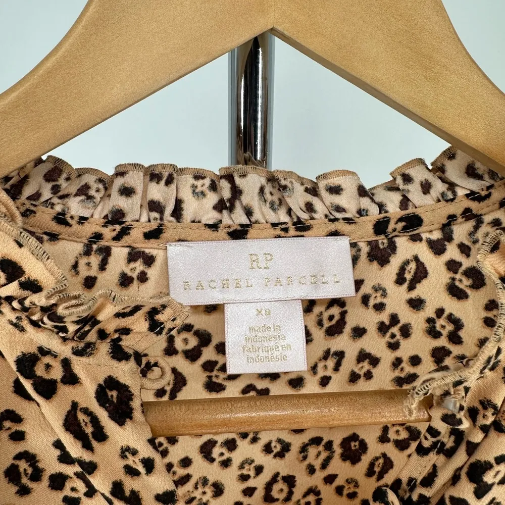 Rachel Parnell Tan Brown Leopard Print Ruffle Long Sleeve Blouse Top Extra Small - Image 10