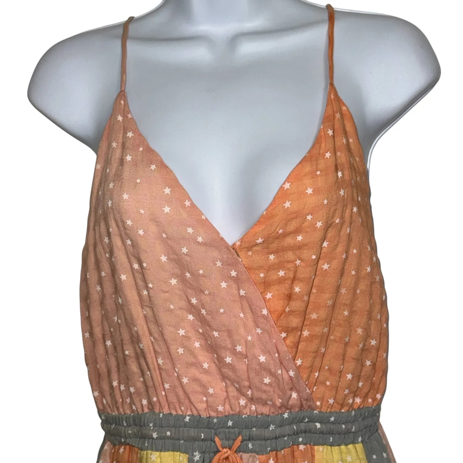 STORIA Star Patchwork Print Lined Adjustable Strap Drawstring Waist Romper Small - Image 3