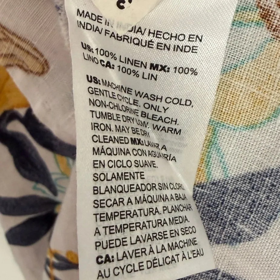 Chico's Sz L 100% Linen Mini Dress Vacation Beach Resort Blue Yellow Floral - Image 7