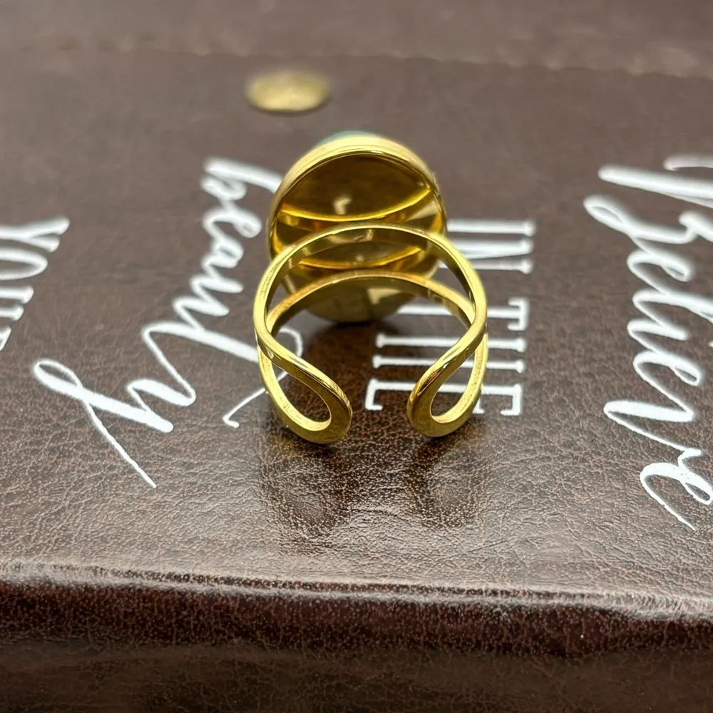 Green Jade Stainless Steel Adjustable Ring Bohemian - Image 3