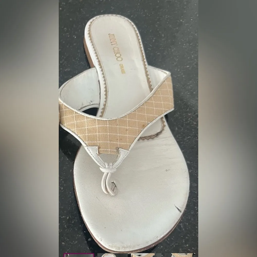 Jimmy Choo Tan and White Thong Sandals - Image 9