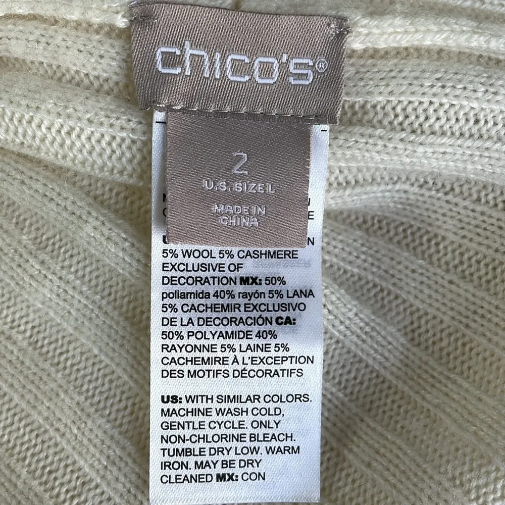 Chicos Cashmere-Wool Blend Rib-Knit Cardigan With Whipstitch Detail - Image 5