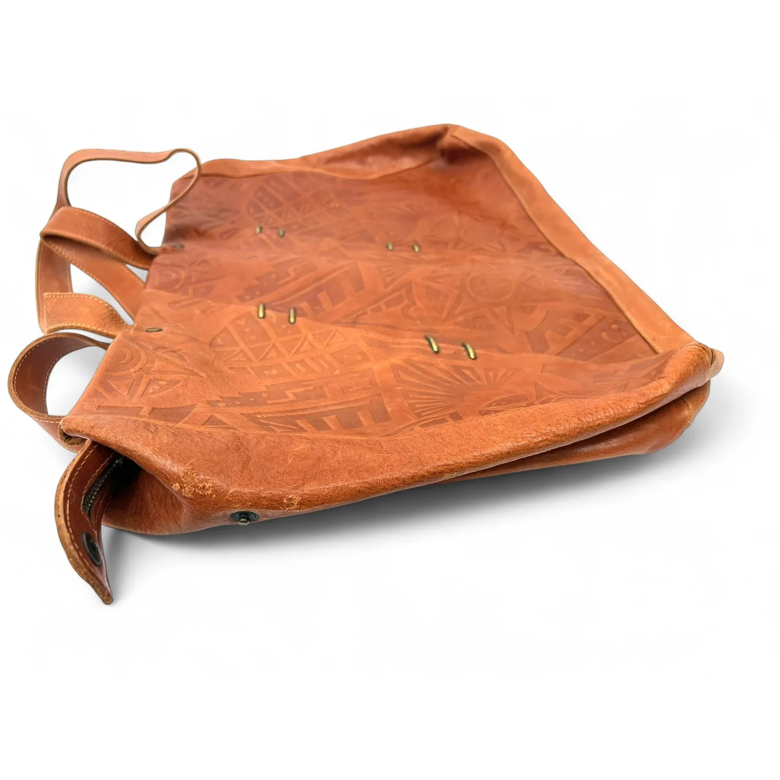 ARTISAN Hand Made Italy Shoppers Tote Large Shoulder Bag Embossed Leather Purse Brown - Image 13