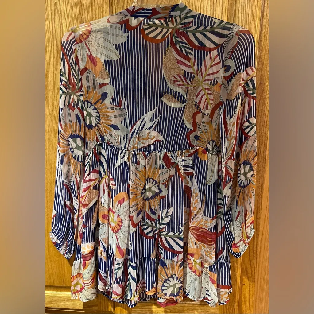 Soft Surroundings Sheer Crinkle Chiffon Tory Tunic w/ Embroidered Bib Size XS - Image 12