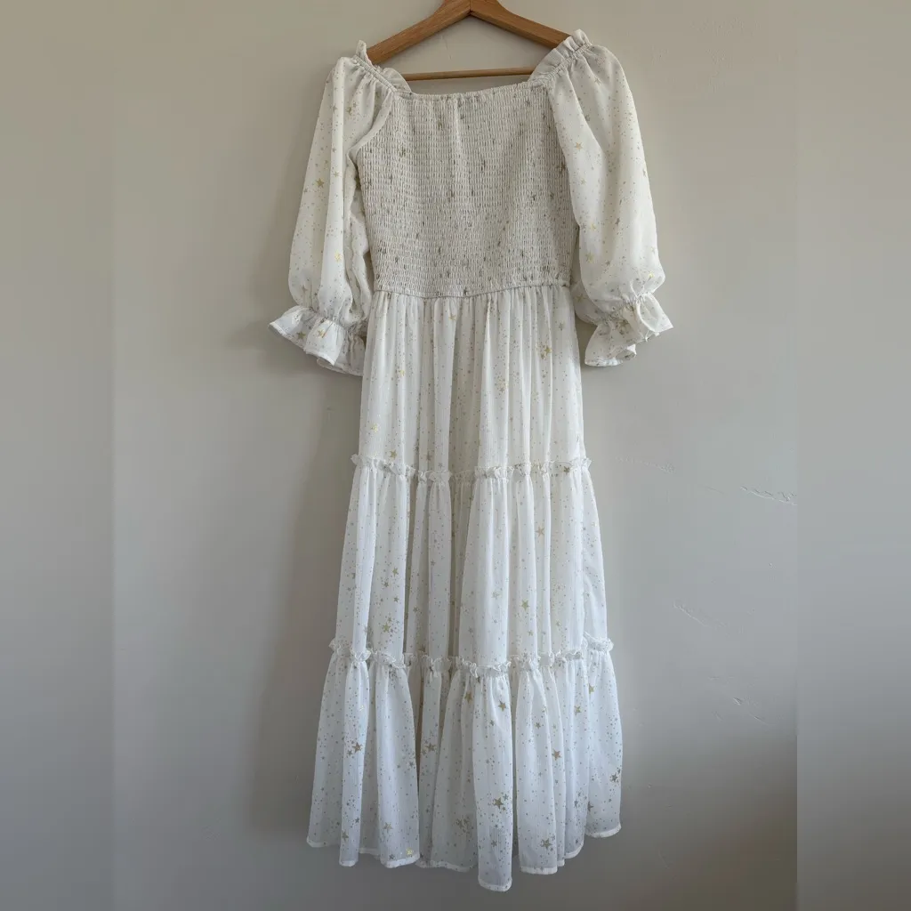 Ivy City Co Midsummer Nights Dress White Starry Midi Dress size XS - Image 8