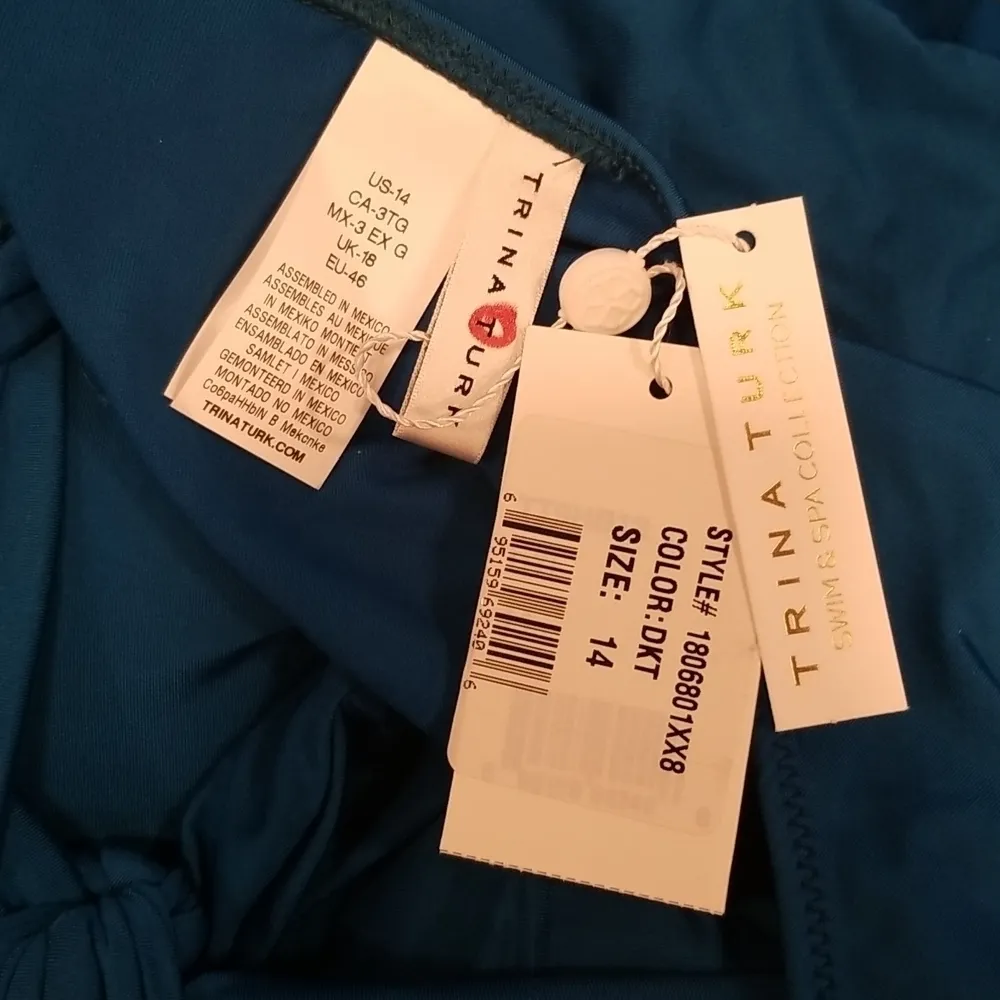 💕TRINA TURK💕 Getaway Solid Tie Bandeau One Piece Swimsuit Teal Blue 14 NWT - Image 11