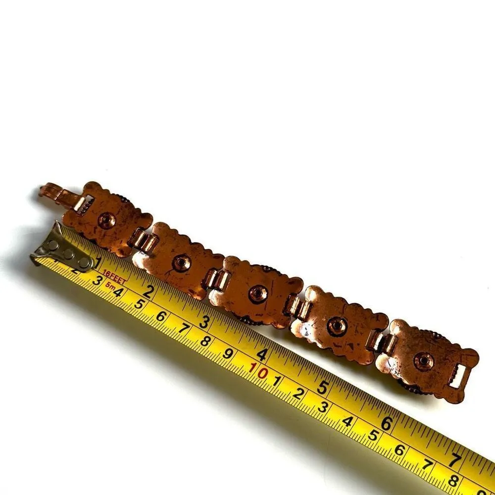 Vintage wide copper link cuff bracelet with blue and copper flecked stone - Image 7