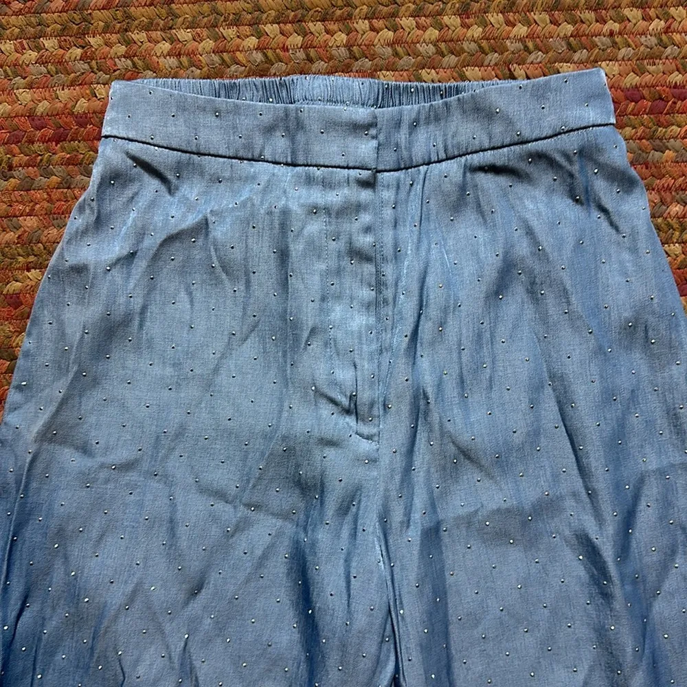 BLUE HIGH RISE SPARKLE WIDE LEG PANTS Size M - Image 2