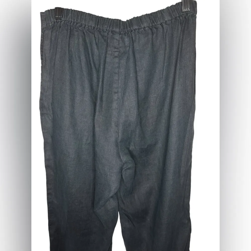 Flax Straight Leg Linen Pants Size S Black - Image 5