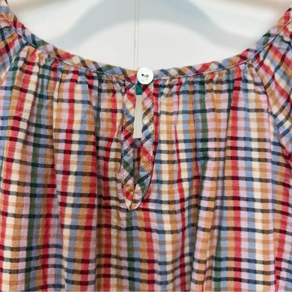 beachlunchlounge Multicolor Gingham Gauzy 100% Cotton Blouse Top Size Medium - Image 4