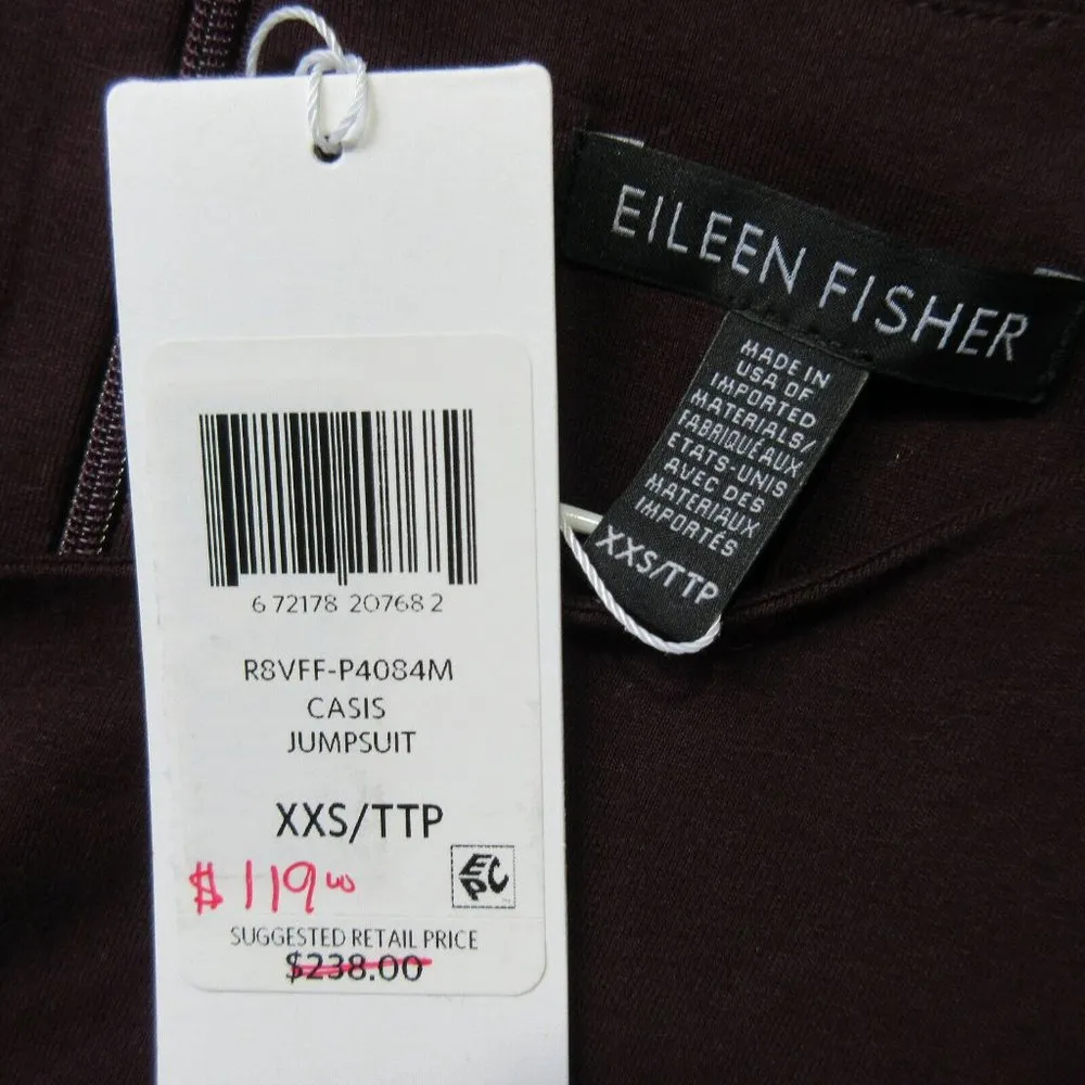 NWT Eileen Fisher Stretch Jersey Cropped Jumper in Cassis Faux-Wrap Jumpsuit XXS - Image 4