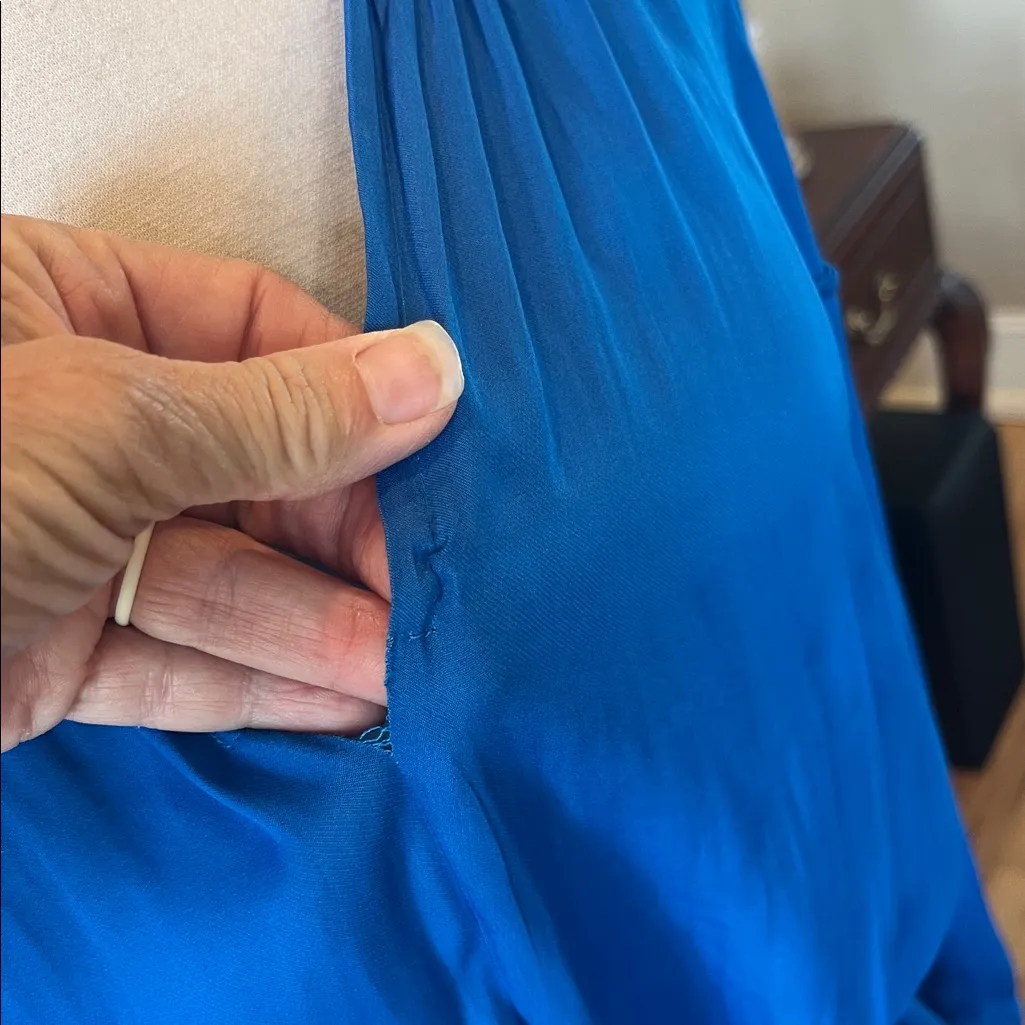 Current Air Blue Silky Tie Sash Dress Long Sleeve Midi New - Image 11