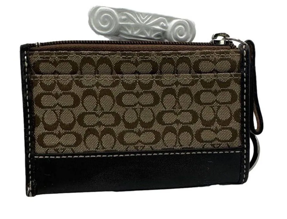 COACH Brown Signature Canvas Cardholder / Coin Purse with Keychain - Image 3