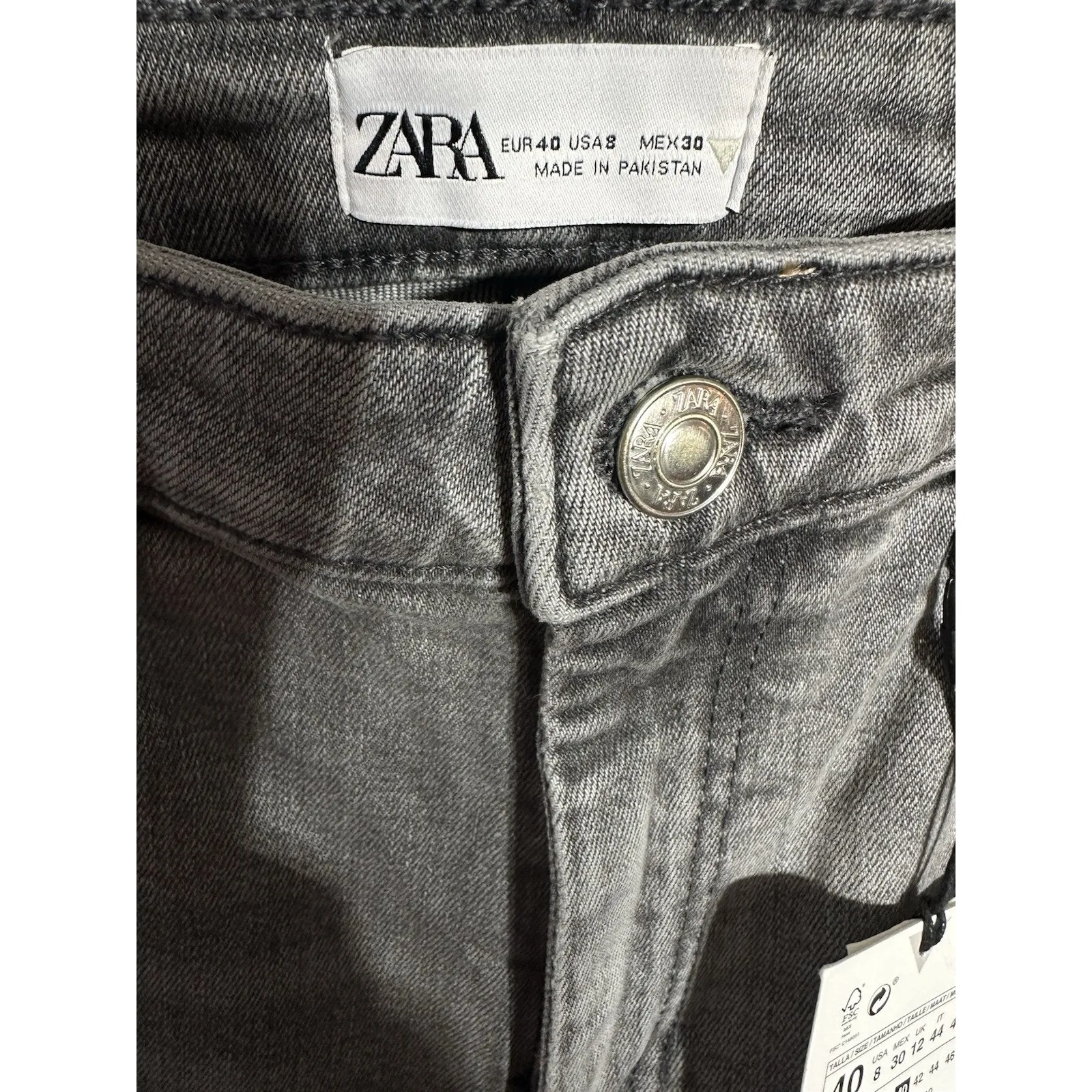 ZARA Split Skinny Hi Rise Full Length Jeans Size 8 Gray Denim Stretch Modern NEW - Image 3