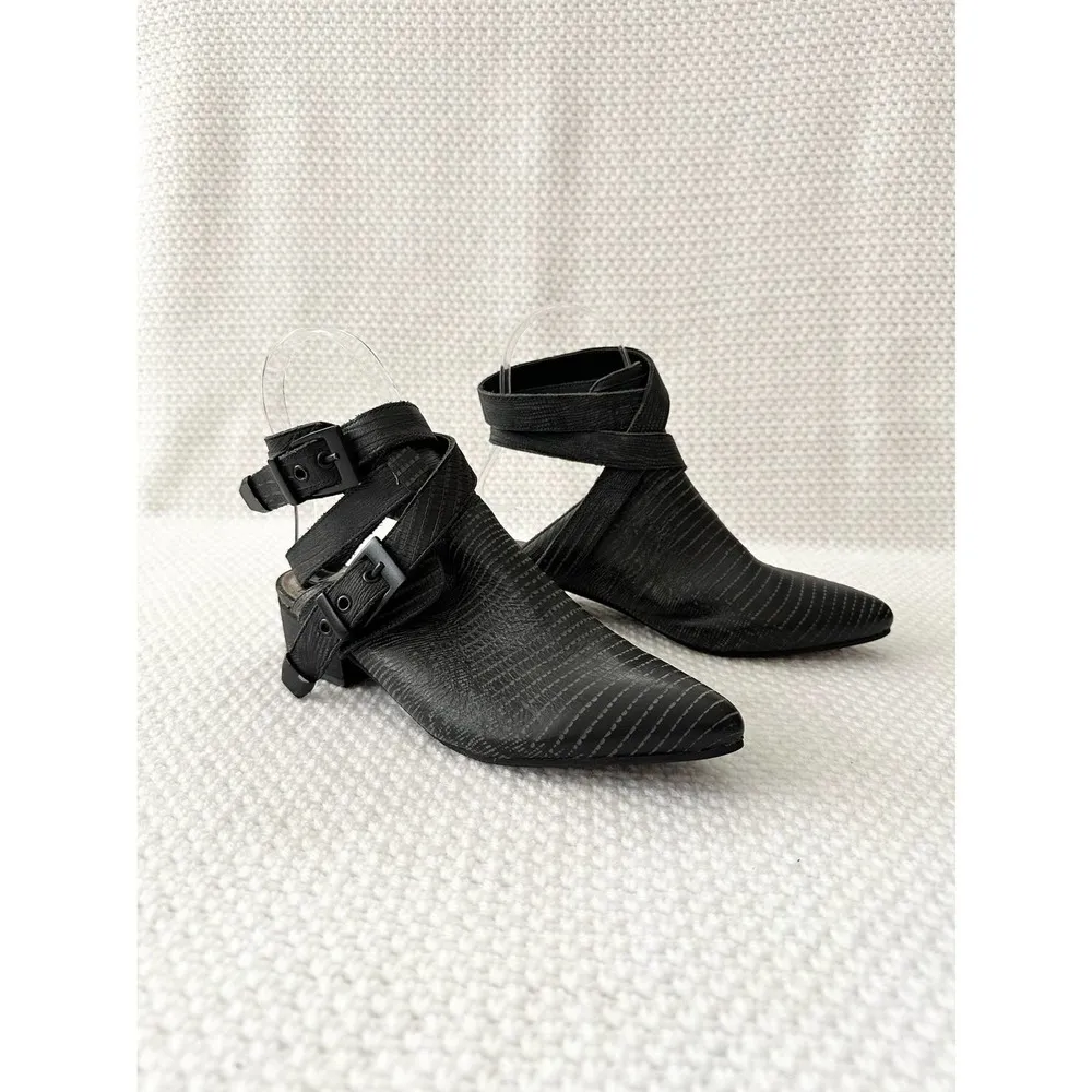 Matisse X Ascot Friday Black Leather Talon Wrap Ankle Open Back Booties 6 - Image 33