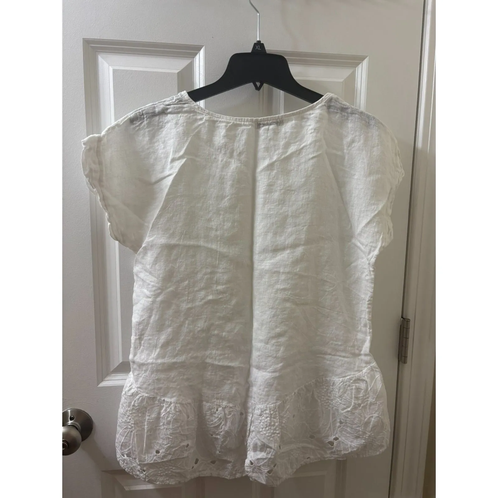 Terzo Millennio 100% Linen Hi Low Blouse WHITE Size S Made In Italy CASUAL BOHO - Image 6