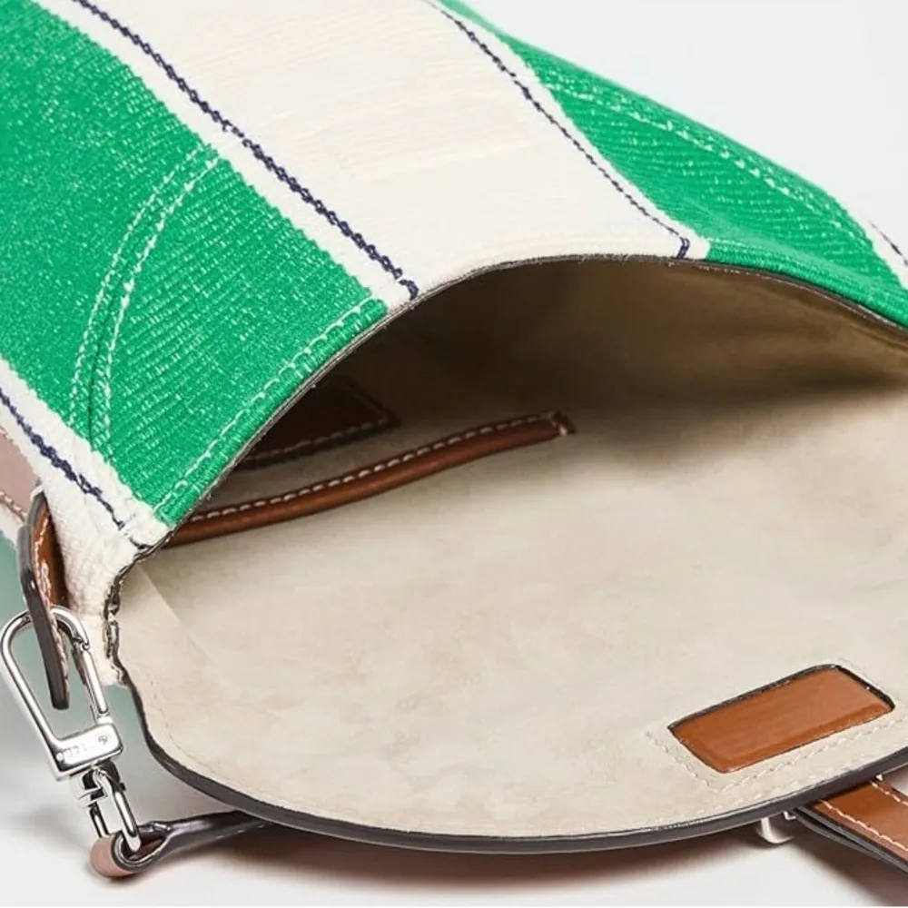 NWT Staud Phoebe Convertible Bucket Bag Bungalow Green Stripe Brown Leather - Image 8