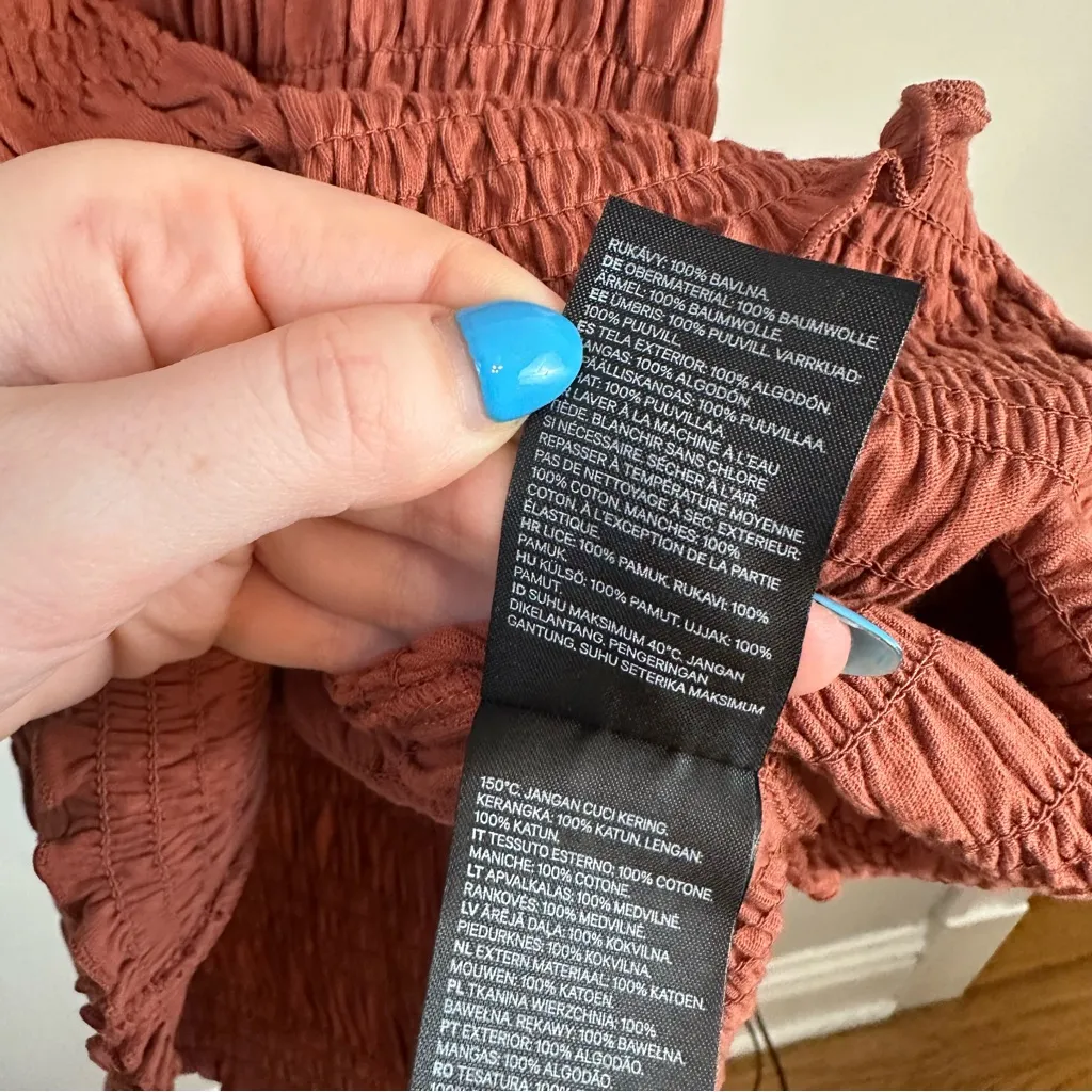 H&M | Rust Colored Balloon Sleeve Smocked Cotton Jersey Dress Large NWT - Image 7