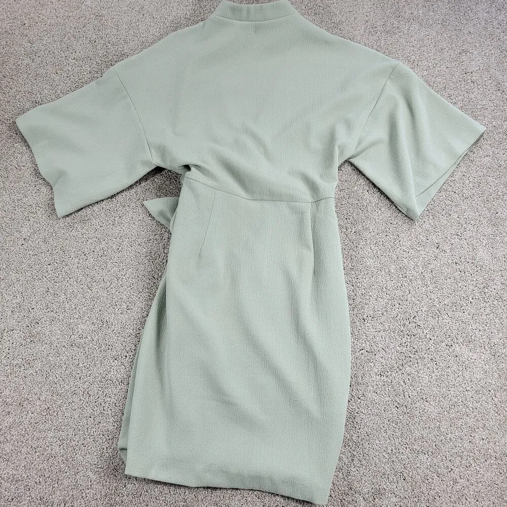 ASOS Womens Dress 4 Mint Green Textured Wrap V Neck Plunge Kimono Tie Waist - Image 6
