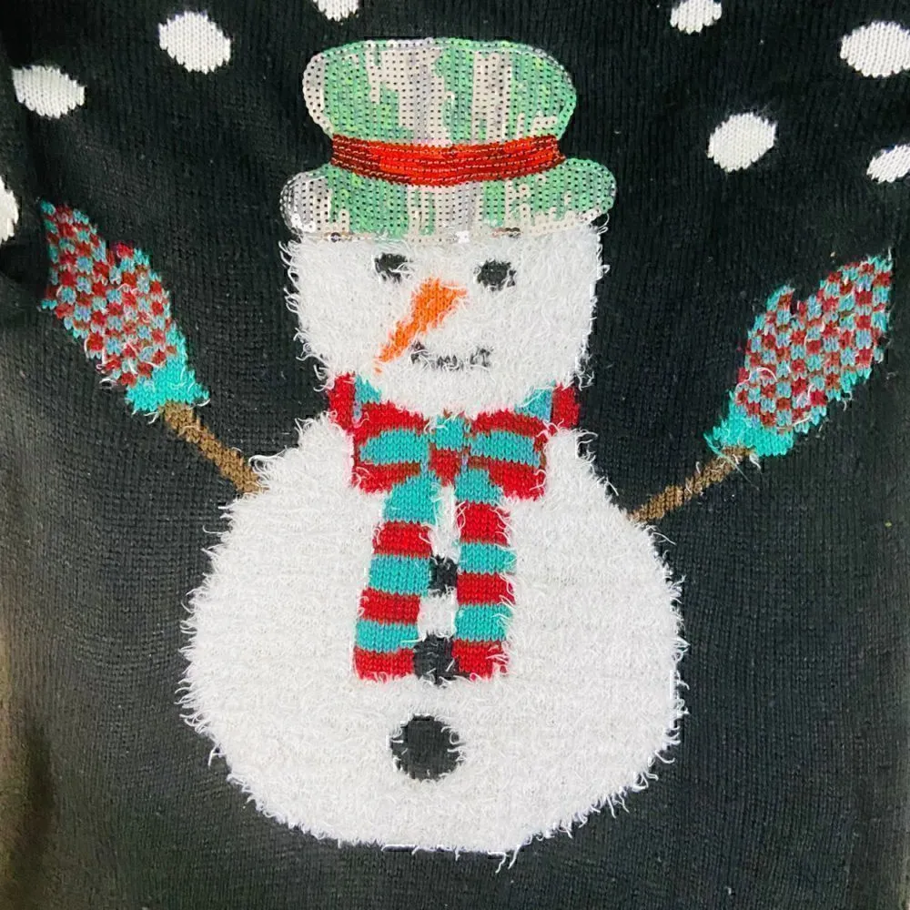 Holiday Christmas Ugly black sweater . Holidays snowman white, green, red Black - Image 9
