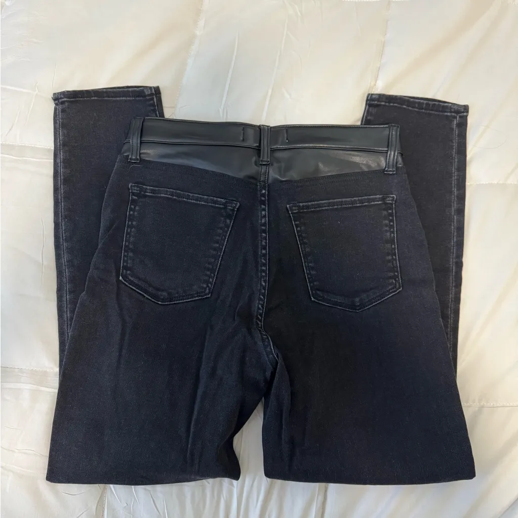 Abercrombie & Fitch Black Ankle High Rise Leather and Denim Jean - Image 5