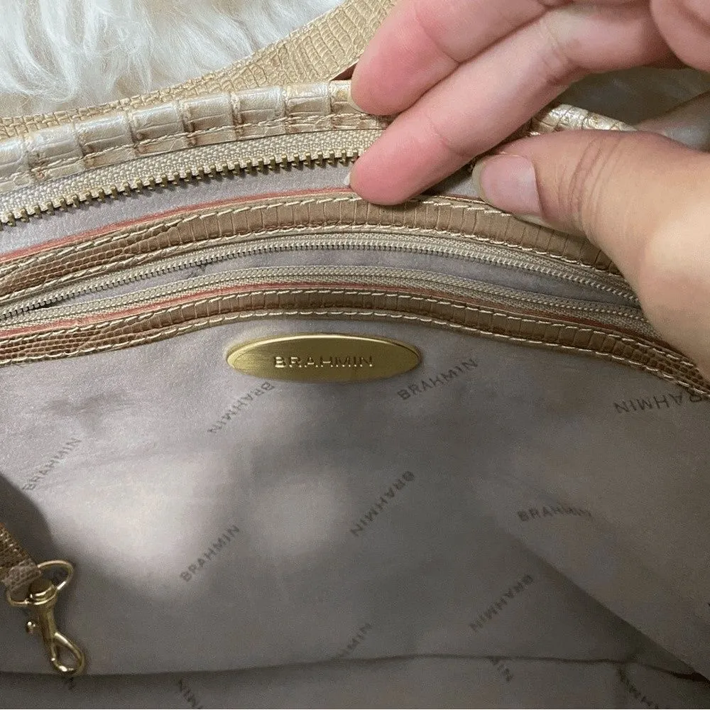 BRAHMIN MINI ASHER in CABANA VINEYARD Cream & Brown GENUINE LEATHER HANDBAG - Image 8