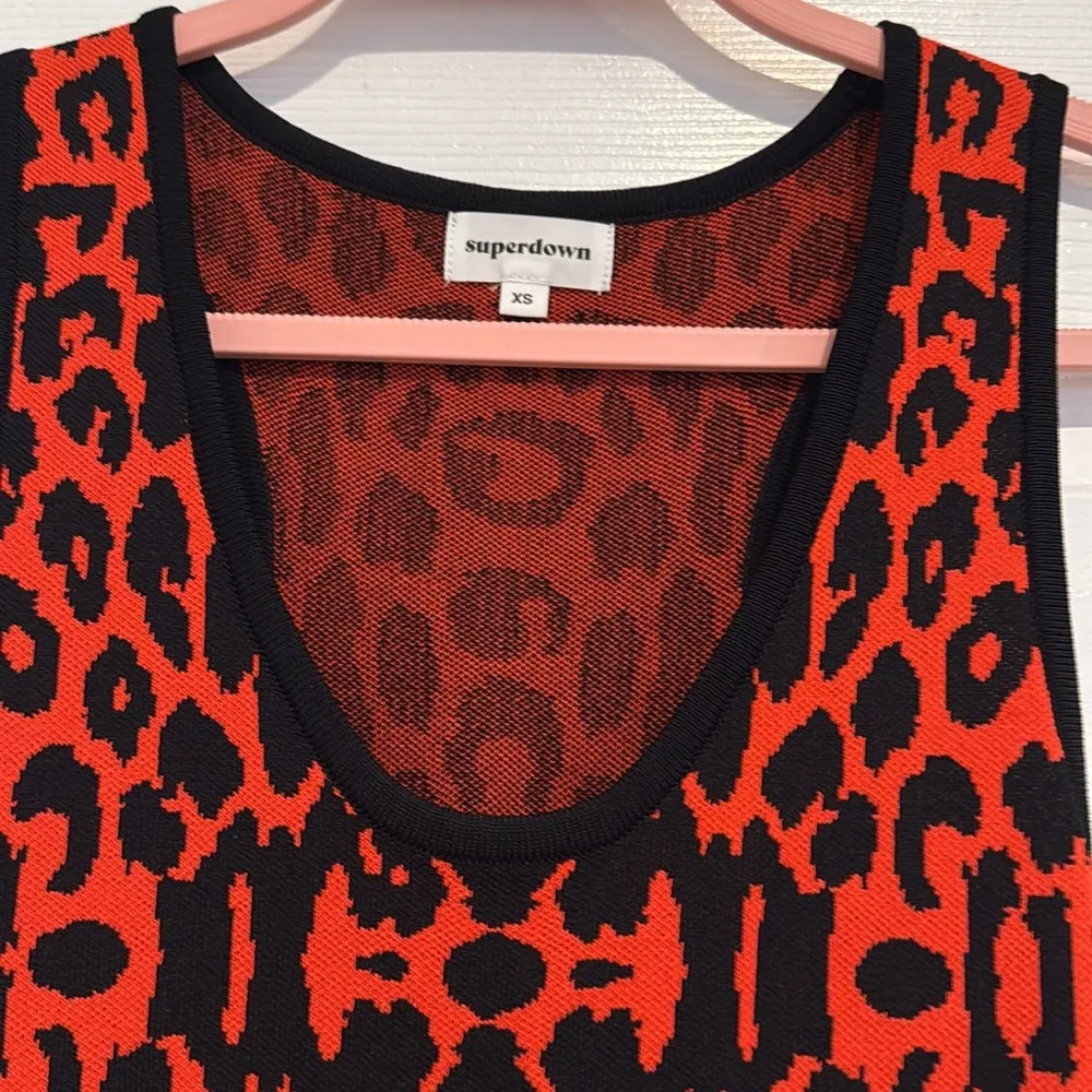 Superdown Mandie Red Leopard Racer Knit Sleeveless Bodycon Mini Dress XS - Image 5