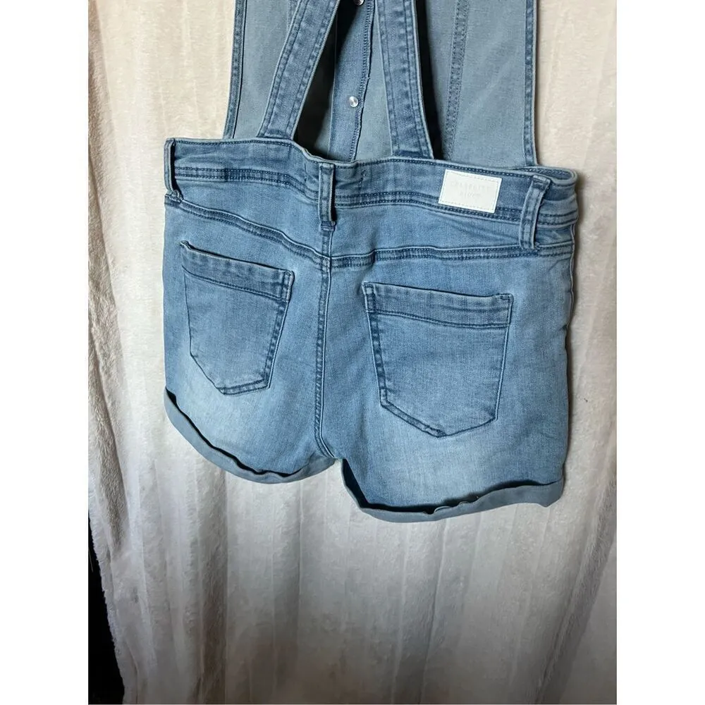 Celebrity Pink Blue Jean Short Overalls Woman’s Size Medium - Image 6