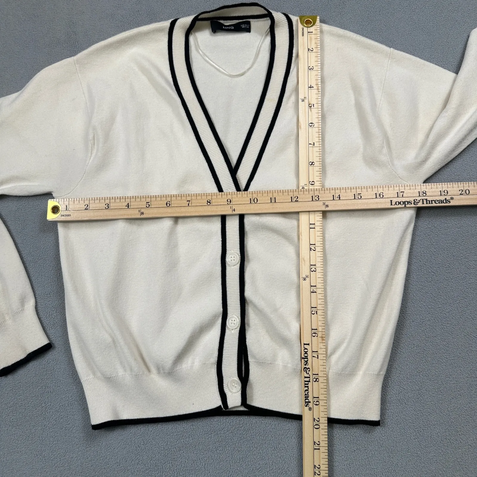 MNG Mango Cardigan Sweater S Womens Cream V Neck Black Trim Casual Knitwear - Image 4