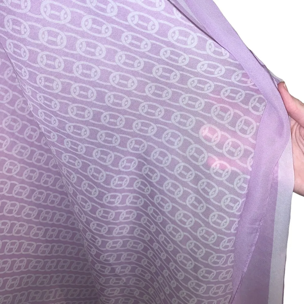 Calvin Klein Chiffon Chain Print Scarf in Purple Orchid - Image 4