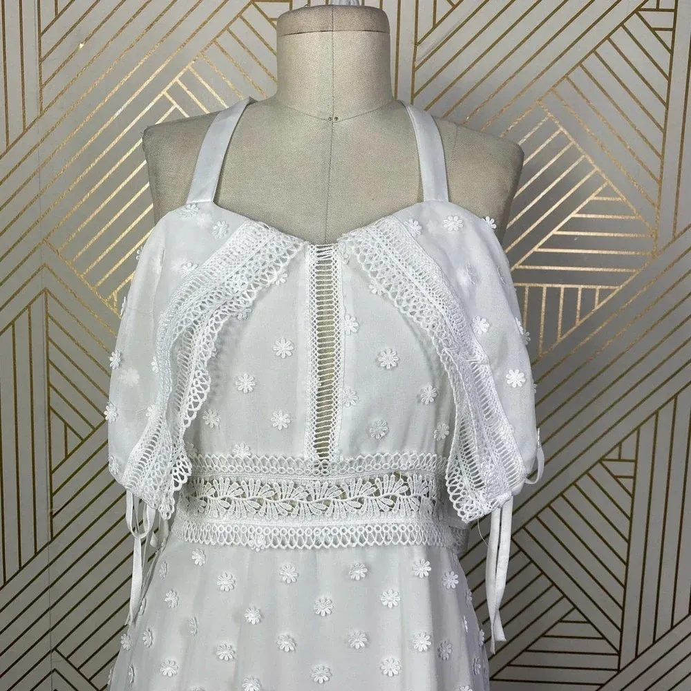 Lioness Cross Back Layered Folk Midaxi‎ Dress in White Boho Size US Small - Image 4