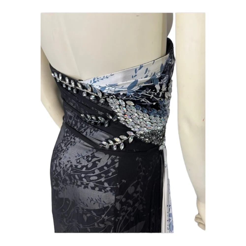 TERANI sweetheart strapless silk gown formal beads & jewels size 8 - Image 13