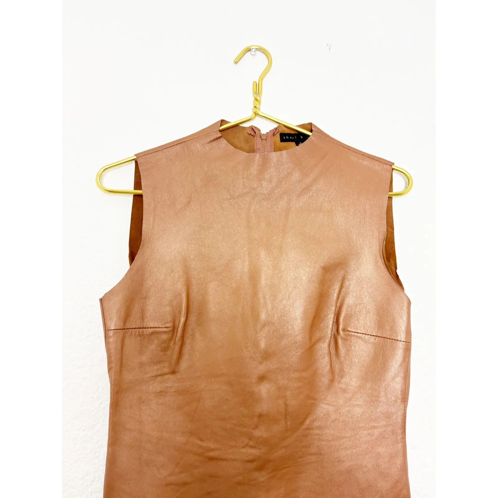 Vintage Y2K Sheri Bodell Tan Leather Zip Back Sleeveless Top Size 4 Euro Chic - Image 3
