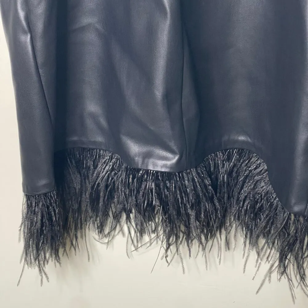 NWT LAMARQUE Mollie mini dress features vegan leather & feather trim sz L Black Size L - Image 9