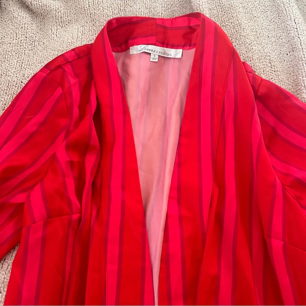 Lovers + friends pink red wide stripe satin silky long duster cardigan - Image 2