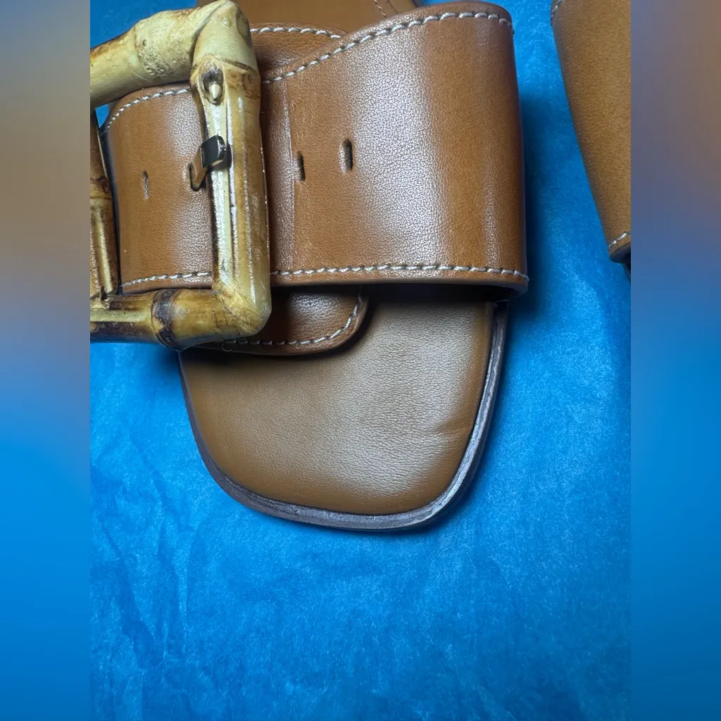J.McLaughlin Aurora Leather Slides Sandals with unique bamboo buckle- Size 9 - Image 7