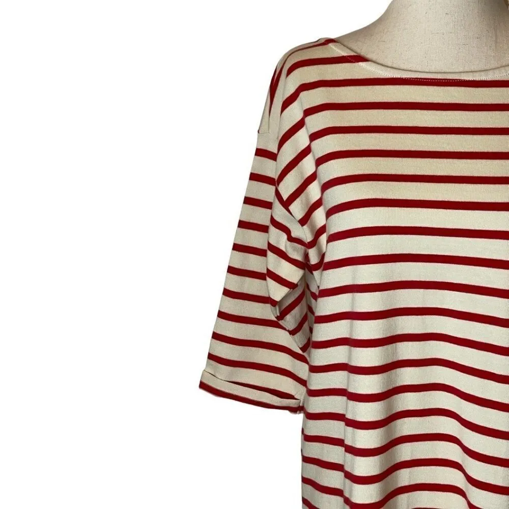 Topshop Red And White Striped Cotton‎ Short Sleeve Shift Mini Dress Size 6 - Image 3